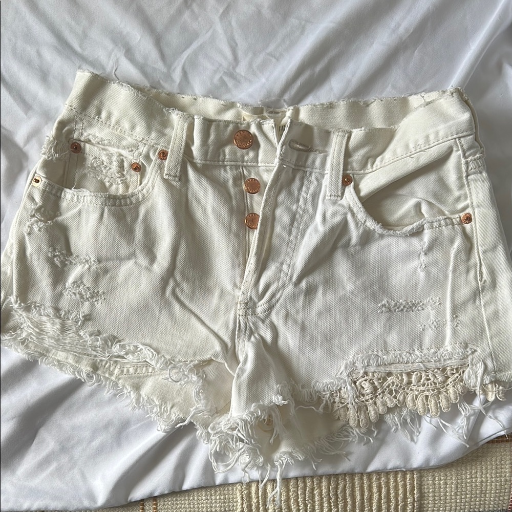 We The Free White Distressed Jean Shorts